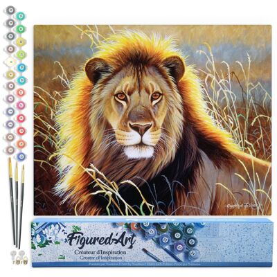 Malen-nach-Zahlen-DIY-Set – Löwe in der Savanne – gerollte Leinwand