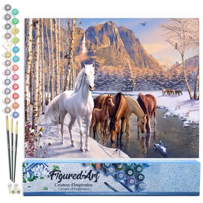 Malen-nach-Zahlen-DIY-Set – Pferde am Ende des Winters – gerollte Leinwand