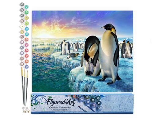 Peinture par Numéro Kit DIY - Pingouins sur la banquise - Toile roulée