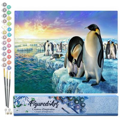 Kit fai da te da dipingere con i numeri - Pinguini sul lastrone di ghiaccio - Tela arrotolata