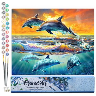 Kit fai da te da dipingere con i numeri - L'alba dei delfini - Tela arrotolata