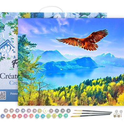Painting by Numbers DIY Kit - Eagle and Landscape of Switzerland - canvas stretched on wooden frame