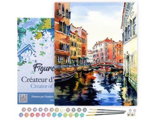 Peinture au Numéro Kit DIY - Aquarelle de Venise - toile tendue sur châssis en bois