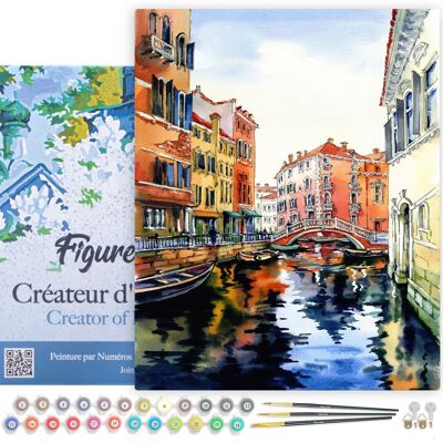 Kit de bricolaje Paint by Number - Acuarela de Venecia - lienzo tensado sobre marco de madera