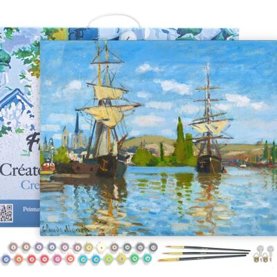 Kit de bricolaje para pintar por números - Barcos navegando por el Sena en Rouen - Monet - lienzo tensado sobre marco de madera