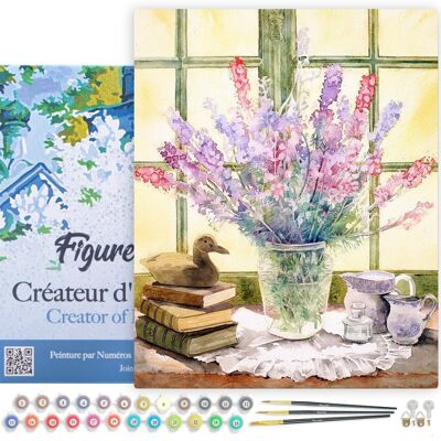 Paint by Number DIY Kit - Bouquet of Lupine - canvas stretched on wooden frame