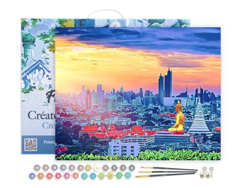 Peinture par Numéro Kit DIY - Buddha Bangkok - toile tendue sur châssis en bois