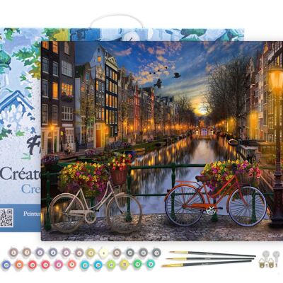 Kit de bricolaje Paint by Number - Canal de Ámsterdam - lienzo estirado sobre marco de madera
