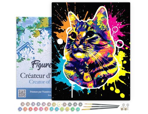 Peinture par Numéro Kit DIY - Chat Splash Pop Art - toile tendue sur châssis en bois