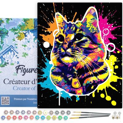 Kit de bricolaje de pintura por número - Cat Splash Pop Art - lienzo estirado sobre marco de madera