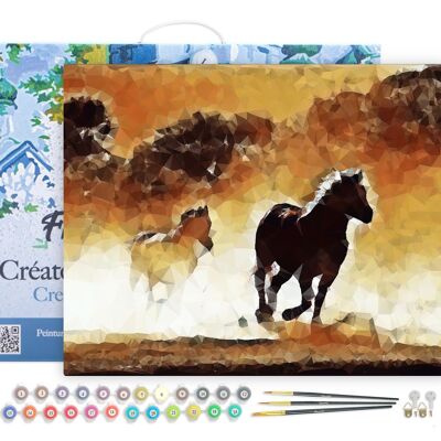 Paint by Number DIY Kit - Horses in action - canvas stretched on wooden frame