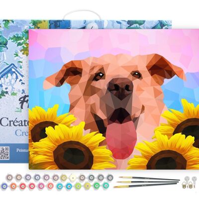 Paint by Number DIY Kit - Dog Polygon Art - stretched canvas on wooden frame