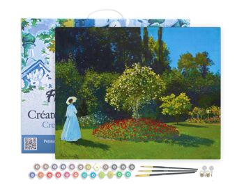 Peinture par Numéro Kit DIY - Dame en blanc au jardin - Monet - toile tendue sur châssis en bois 1