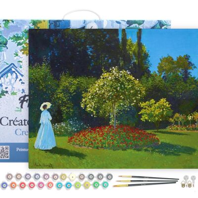 Peinture par Numéro Kit DIY - Dame en blanc au jardin - Monet - toile tendue sur châssis en bois