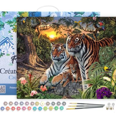 Paint by Number DIY Kit - Tiger Family - stretched canvas on wooden frame