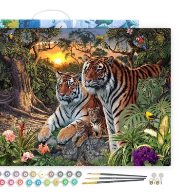 Peinture par Numéro Kit DIY - Famille de Tigre - toile tendue sur châssis en bois
