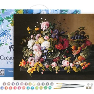 Peinture par Numéro Kit DIY - Fleurs et Fruits - Severin Roesen - toile tendue sur châssis en bois