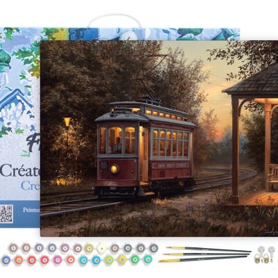 Painting by Number DIY Kit - Tram station - canvas stretched on wooden frame