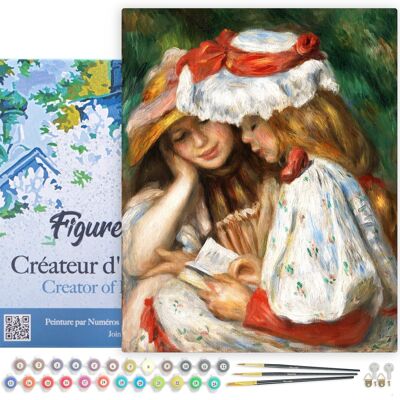 Kit de bricolaje para pintar por números - Chicas jóvenes leyendo - Renoir - lienzo estirado sobre marco de madera