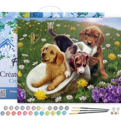 Painting by Number DIY Kit - Games with friends - canvas stretched on wooden frame