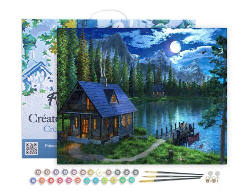 Peinture par Numéro Kit DIY - Lac nocturne - toile tendue sur châssis en bois