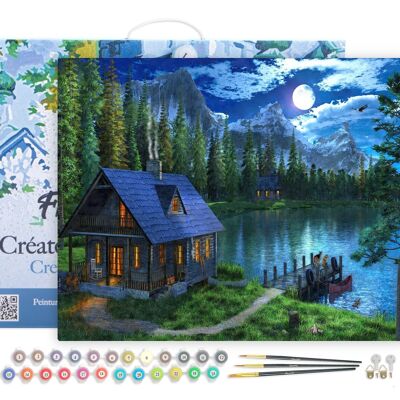 Paint by Number DIY Kit - Night Lake - canvas stretched on wooden frame