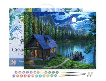 Peinture par Numéro Kit DIY - Lac nocturne - toile tendue sur châssis en bois 1