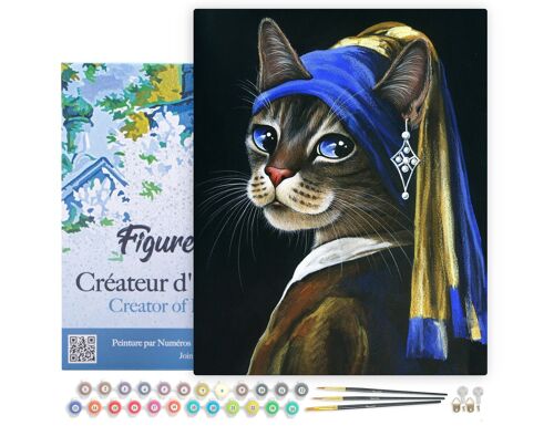 Peinture par Numéro Kit DIY - La jeune minette à la perle - toile tendue sur châssis en bois