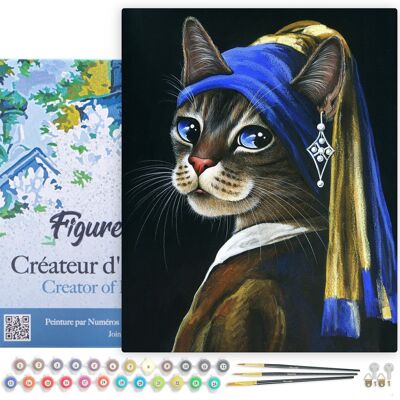 Paint by Number DIY Kit - The young kitty with a pearl earring - canvas stretched on wooden frame