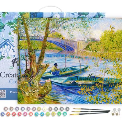 Peinture par Numéro Kit DIY - La pêche au Printemps, Pont de Clichy - Van Gogh - toile tendue sur châssis en bois