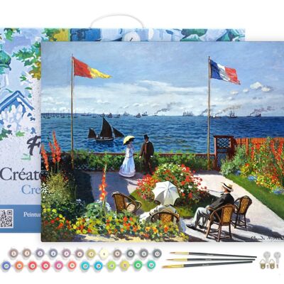 Malen-nach-Zahlen-DIY-Set – Die Terrasse in Sainte-Adresse – Monet – Leinwand auf Holzrahmen gespannt