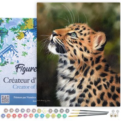 Paint by Number DIY Kit - Curious Leopard - canvas stretched on wooden frame