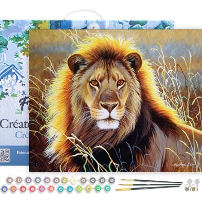 Paint by Number DIY Kit - Lion in the savannah - canvas stretched on wooden frame