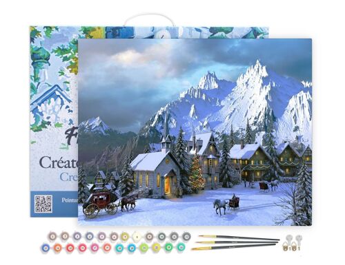 Peinture par Numéro Kit DIY - Noël dans les Alpes - toile tendue sur châssis en bois