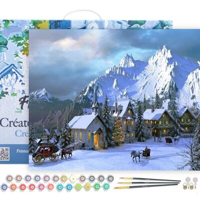 Peinture par Numéro Kit DIY - Noël dans les Alpes - toile tendue sur châssis en bois