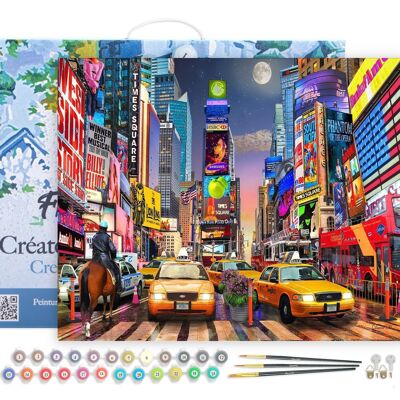Paint by Number DIY Kit - Night at Timesquare - canvas stretched on wooden frame