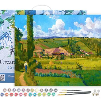 Kit de bricolaje para pintar por números - Paisaje en Pâtis - Camille Pissarro - lienzo tensado sobre marco de madera