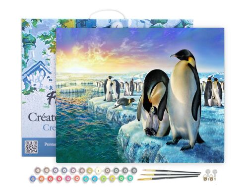 Peinture par Numéro Kit DIY - Pingouins sur la banquise - toile tendue sur châssis en bois