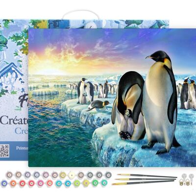 Peinture par Numéro Kit DIY - Pingouins sur la banquise - toile tendue sur châssis en bois