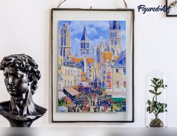 Peinture par Numéro Kit DIY - Rue de l'Épicerie, Rouen - Camille Pissarro - toile tendue sur châssis en bois 4