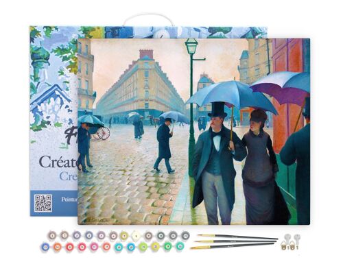 Peinture par Numéro Kit DIY - Rue de Paris, temps de pluie - Gustave Caillebotte - toile tendue sur châssis en bois