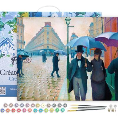 Malen-nach-Zahlen-DIY-Set – Pariser Straße, regnerisches Wetter – Gustave Caillebotte – Leinwand auf Holzrahmen gespannt