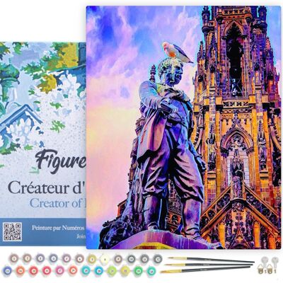 Paint by Number DIY Kit - Edinburgh Statue - stretched canvas on wooden frame