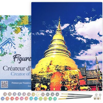 Painting by Number DIY Kit - Chiangmai Temple - canvas stretched on wooden frame