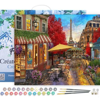 Paint by Number DIY Kit - Terrace in Paris - canvas stretched on wooden frame