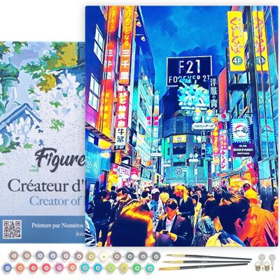 Peinture par Numéro Kit DIY - Tokyo Shibuya - toile tendue sur châssis en bois