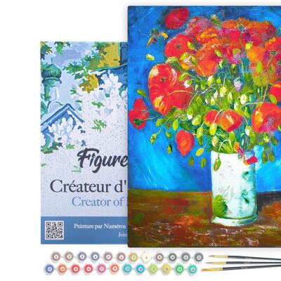 Peinture par Numéro Kit DIY - Vase avec Coquelicots - Van Gogh - toile tendue sur châssis en bois