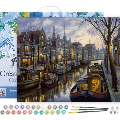 Paint by Number DIY Kit - Life on the canal - canvas stretched on wooden frame