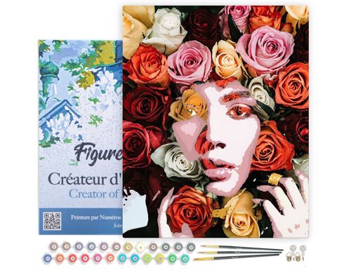 Peinture par Numéro Kit DIY - Visage de roses - toile tendue sur châssis en bois