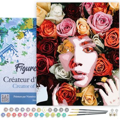 Paint by Number DIY Kit - Face of roses - canvas stretched on wooden frame